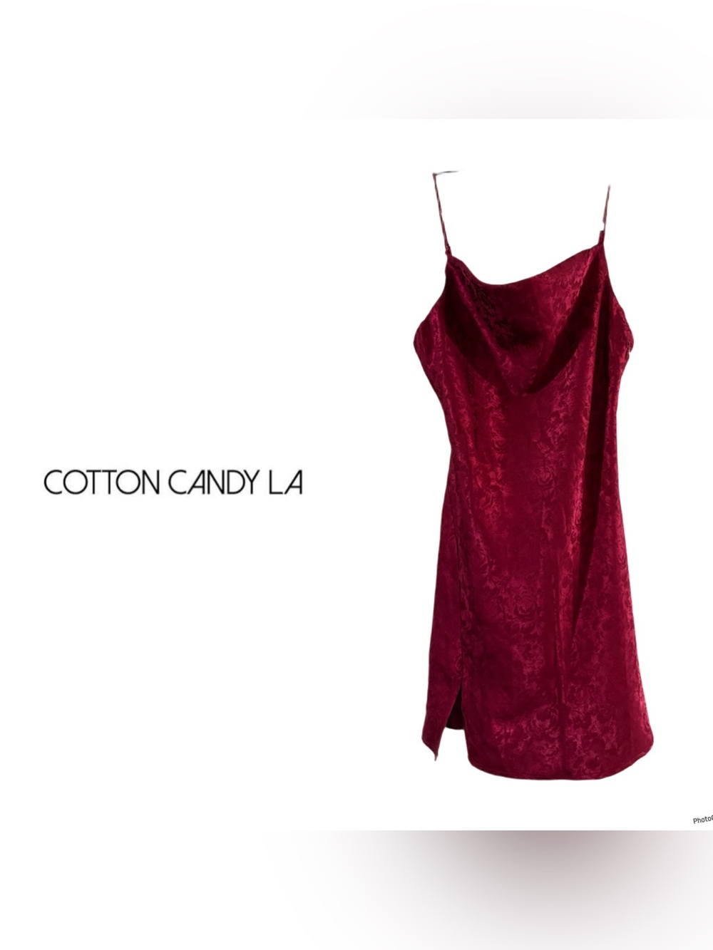 Cotton candy la -floral jacquard slip styles with a cowl neckline and side slit